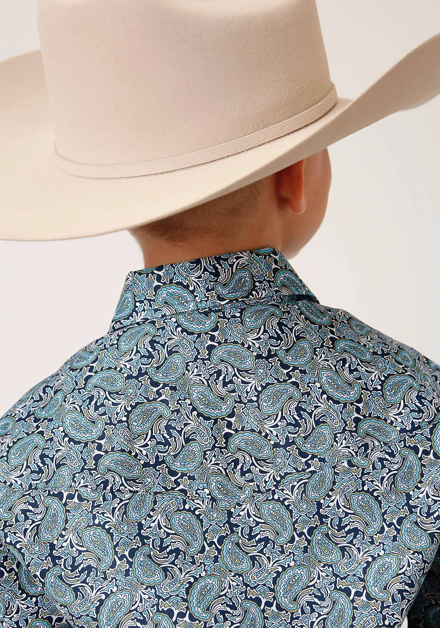 Boys Short Sleeve Snap Peacock Paisley Western Shirt