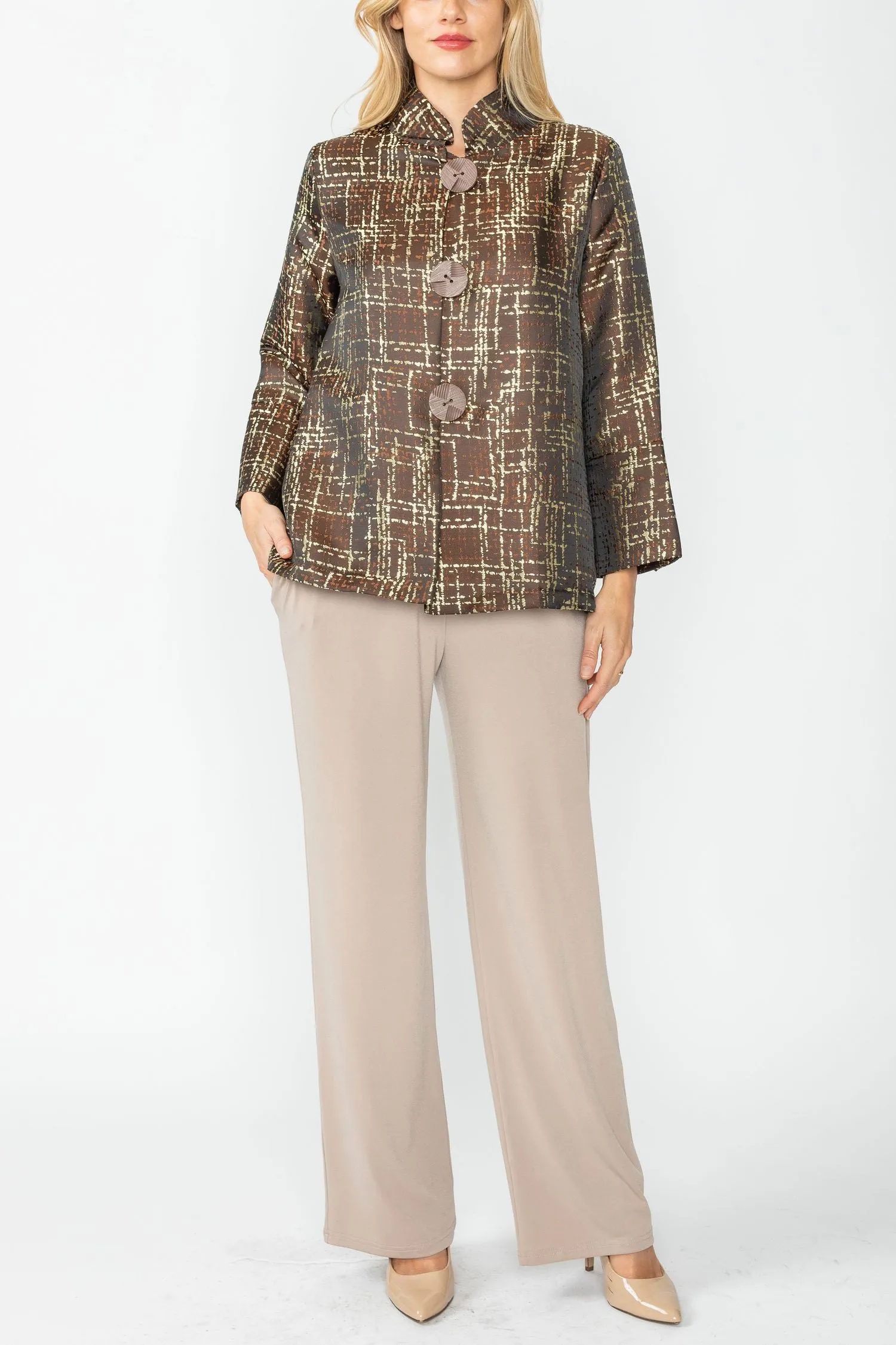 Chocolate Stand Collar Back Pleats Jacket