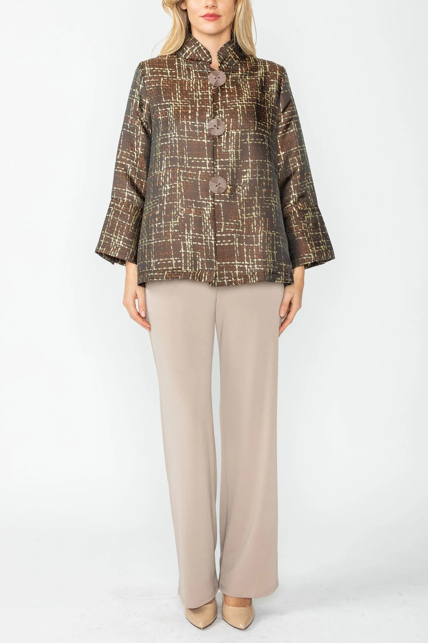 Chocolate Stand Collar Back Pleats Jacket