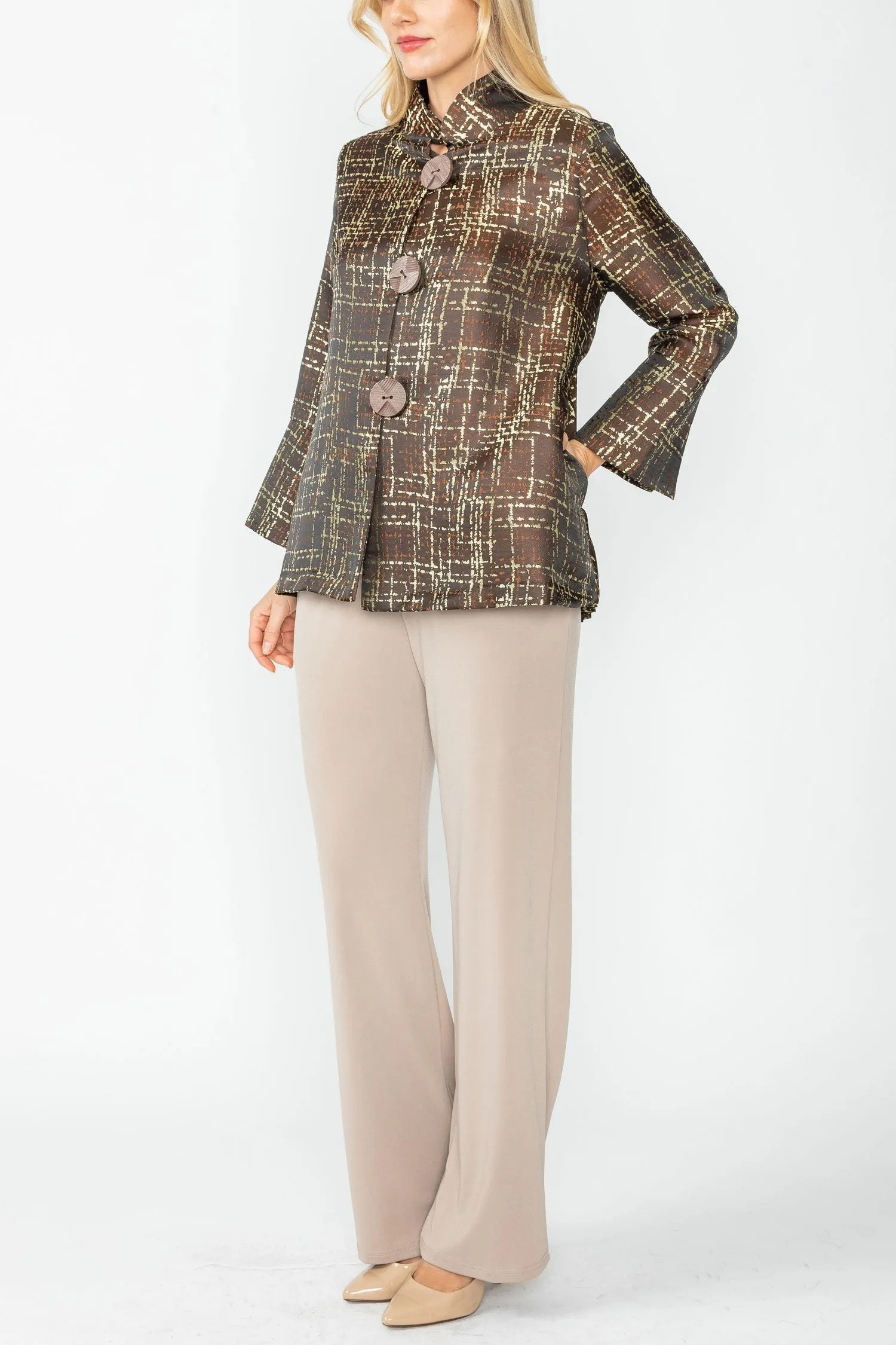 Chocolate Stand Collar Back Pleats Jacket