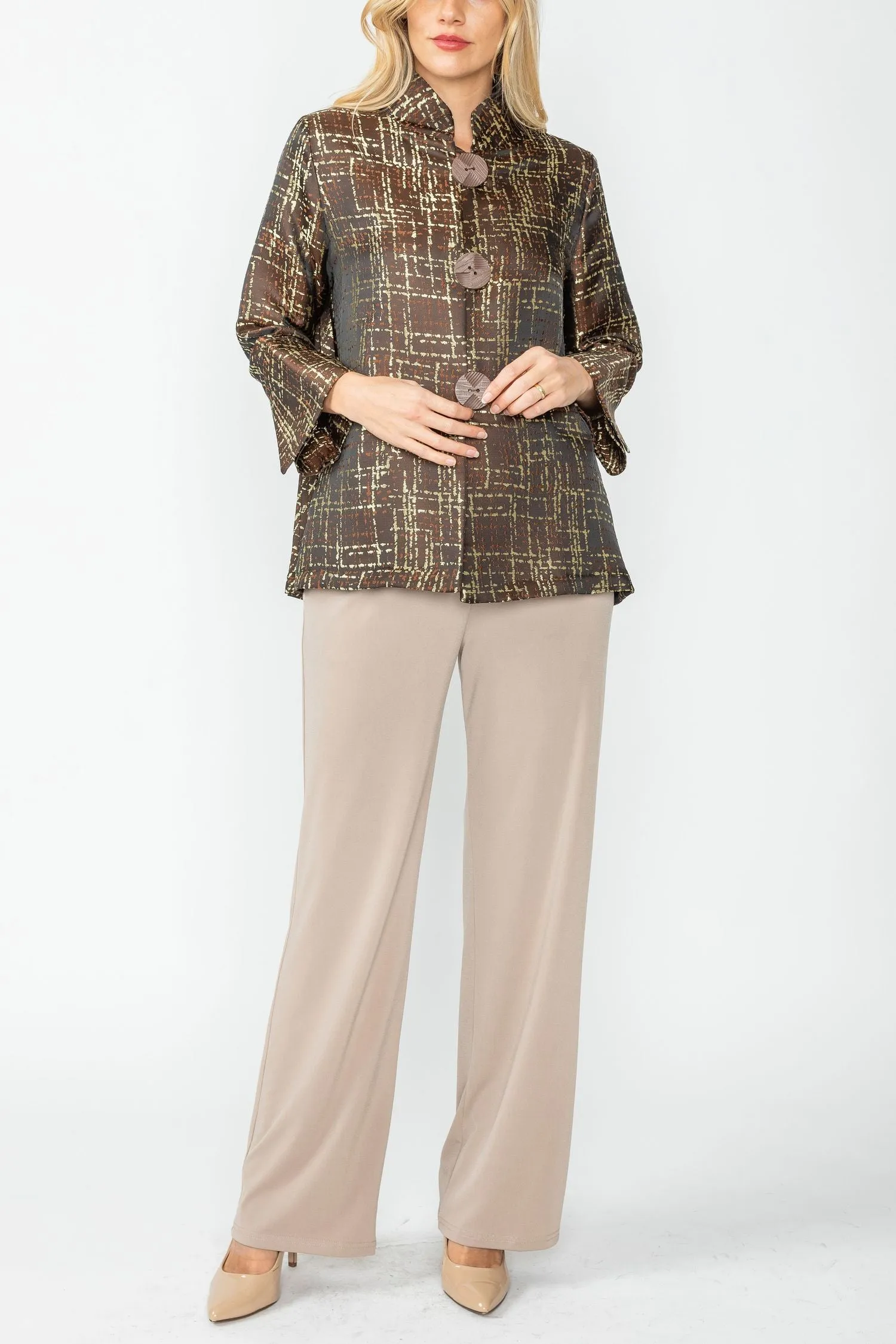 Chocolate Stand Collar Back Pleats Jacket