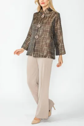 Chocolate Stand Collar Back Pleats Jacket