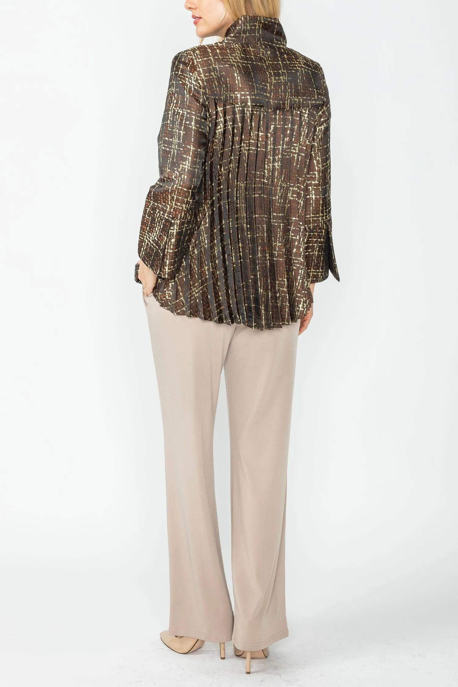 Chocolate Stand Collar Back Pleats Jacket