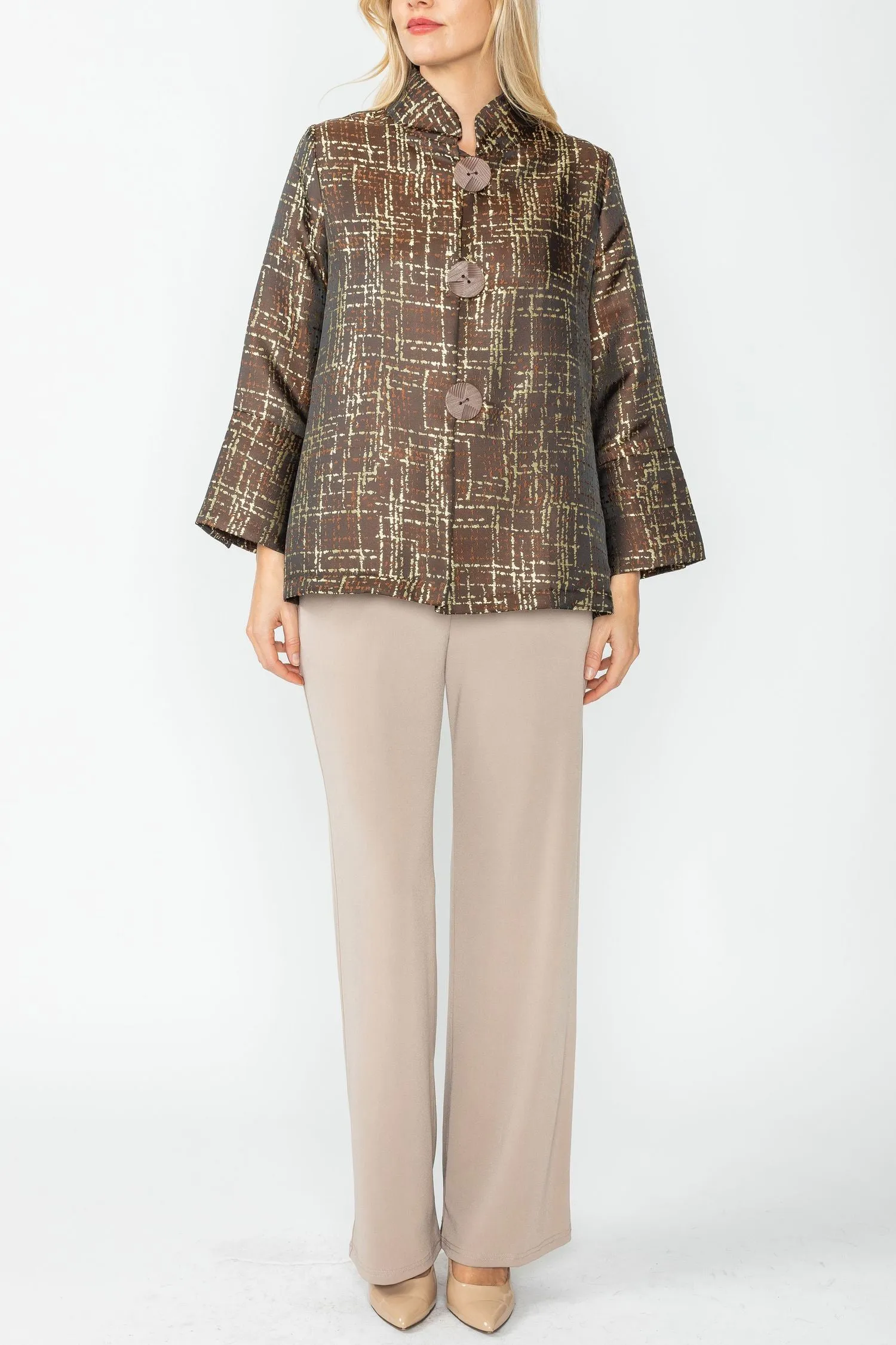 Chocolate Stand Collar Back Pleats Jacket