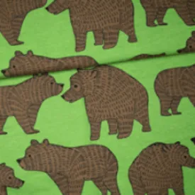 Chocolate Ursa on Forest Organic Cotton/Spandex Jersey Fabric