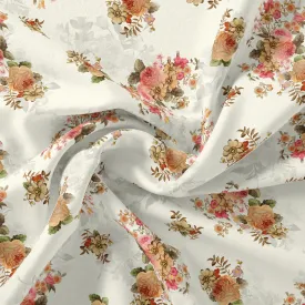 Classic Multicolor Roses With Leaves Digital Printed Fabric - Poly Muslin