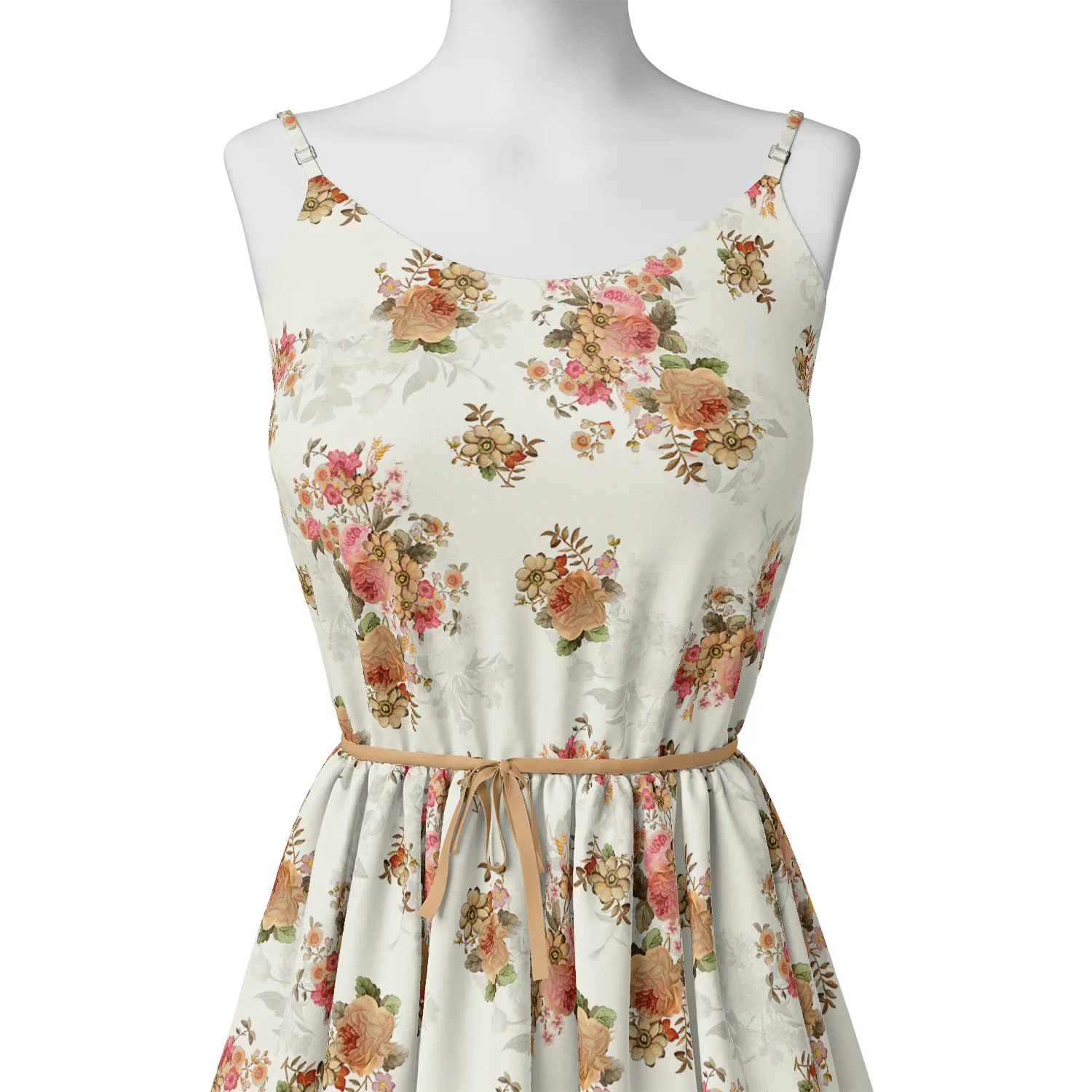 Classic Multicolor Roses With Leaves Digital Printed Fabric - Poly Muslin