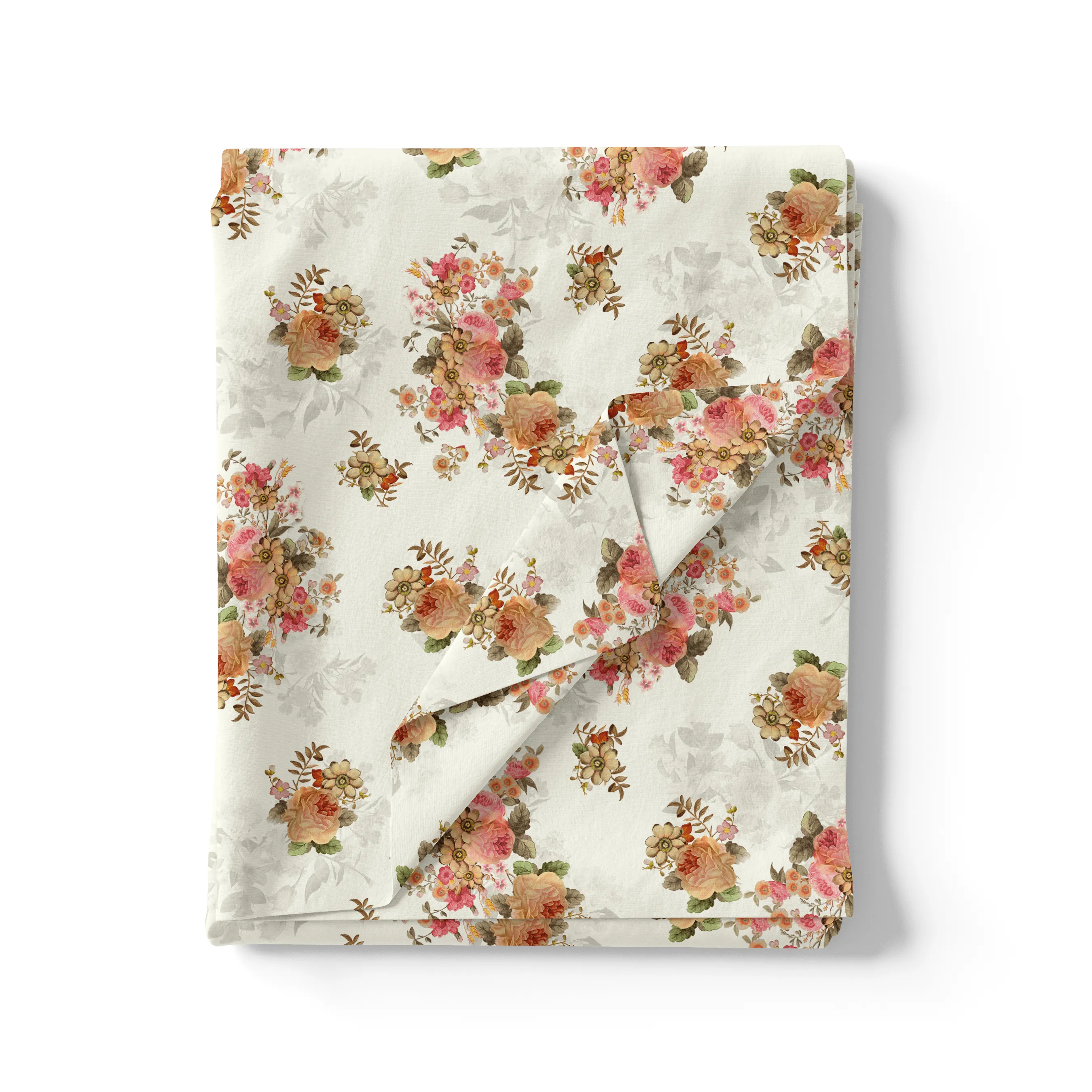 Classic Multicolor Roses With Leaves Digital Printed Fabric - Poly Muslin