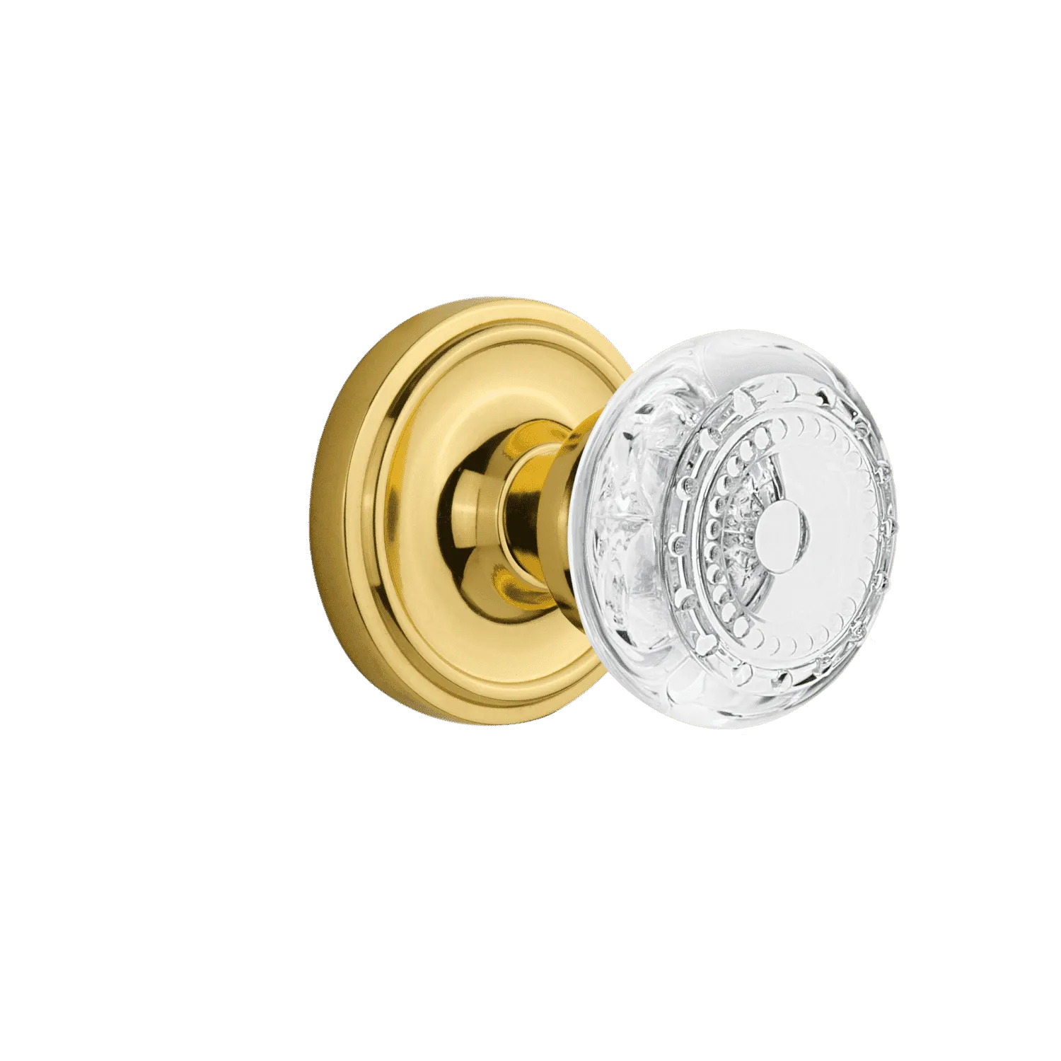 Classic Rosette with Crystal Meadows Knob in Polished Brass