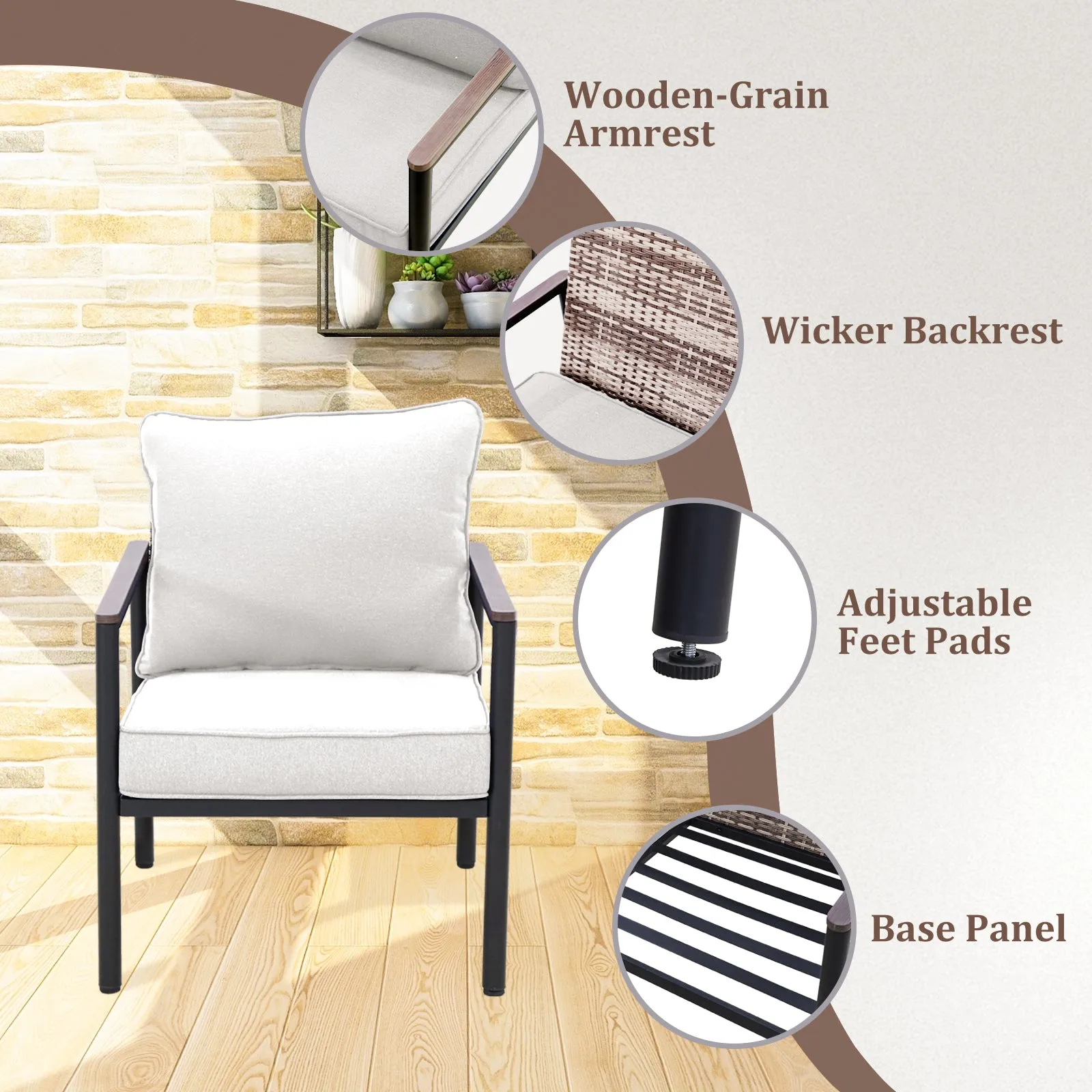 COOS BAY 5 Pieces Patio Furniture Set, Includes Patio Chairs, 3 Seater Patio Sofa and Nesting Coffee Tables, Beige/Blue