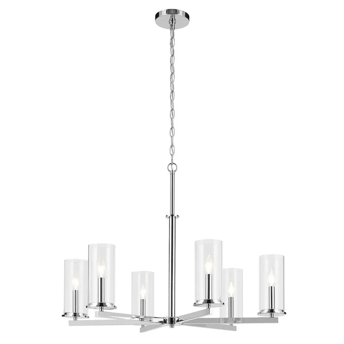 Crosby 32" 6-Light Chandelier 1-Tier with Clear Glass, Chrome Finish