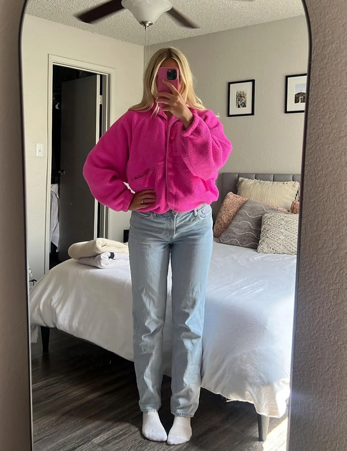 Daacee Fuzzy Fleece Jacket Women Winter Warm Button Down Sherpa Shacket Coats Outerwear with Pockets