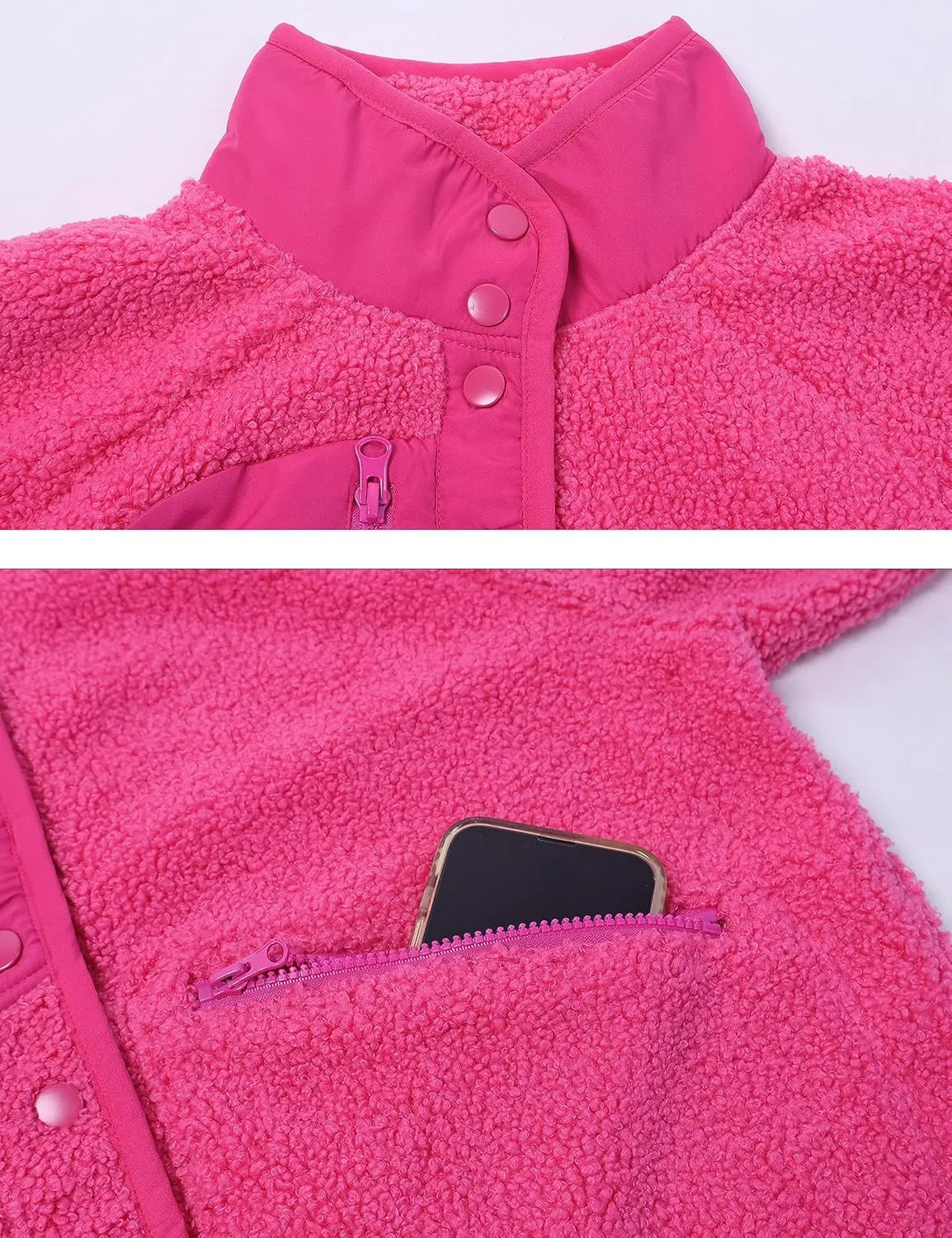 Daacee Fuzzy Fleece Jacket Women Winter Warm Button Down Sherpa Shacket Coats Outerwear with Pockets