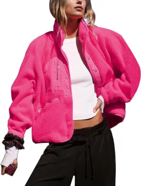 Daacee Fuzzy Fleece Jacket Women Winter Warm Button Down Sherpa Shacket Coats Outerwear with Pockets