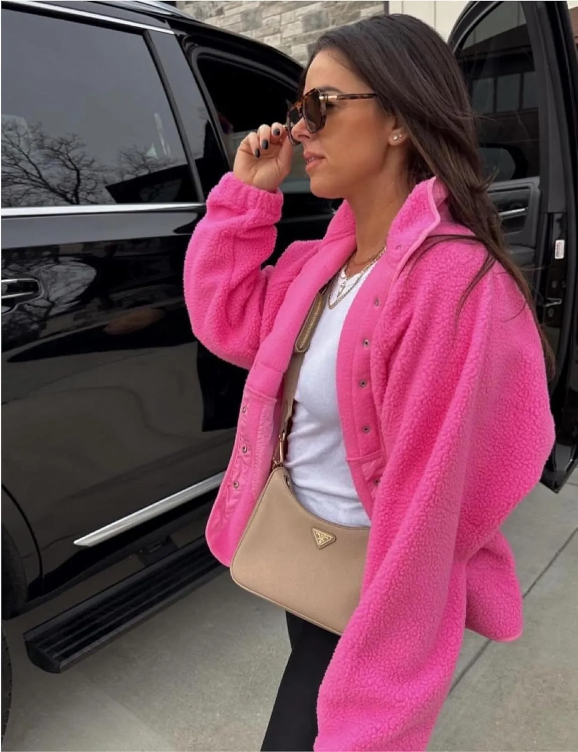 Daacee Fuzzy Fleece Jacket Women Winter Warm Button Down Sherpa Shacket Coats Outerwear with Pockets