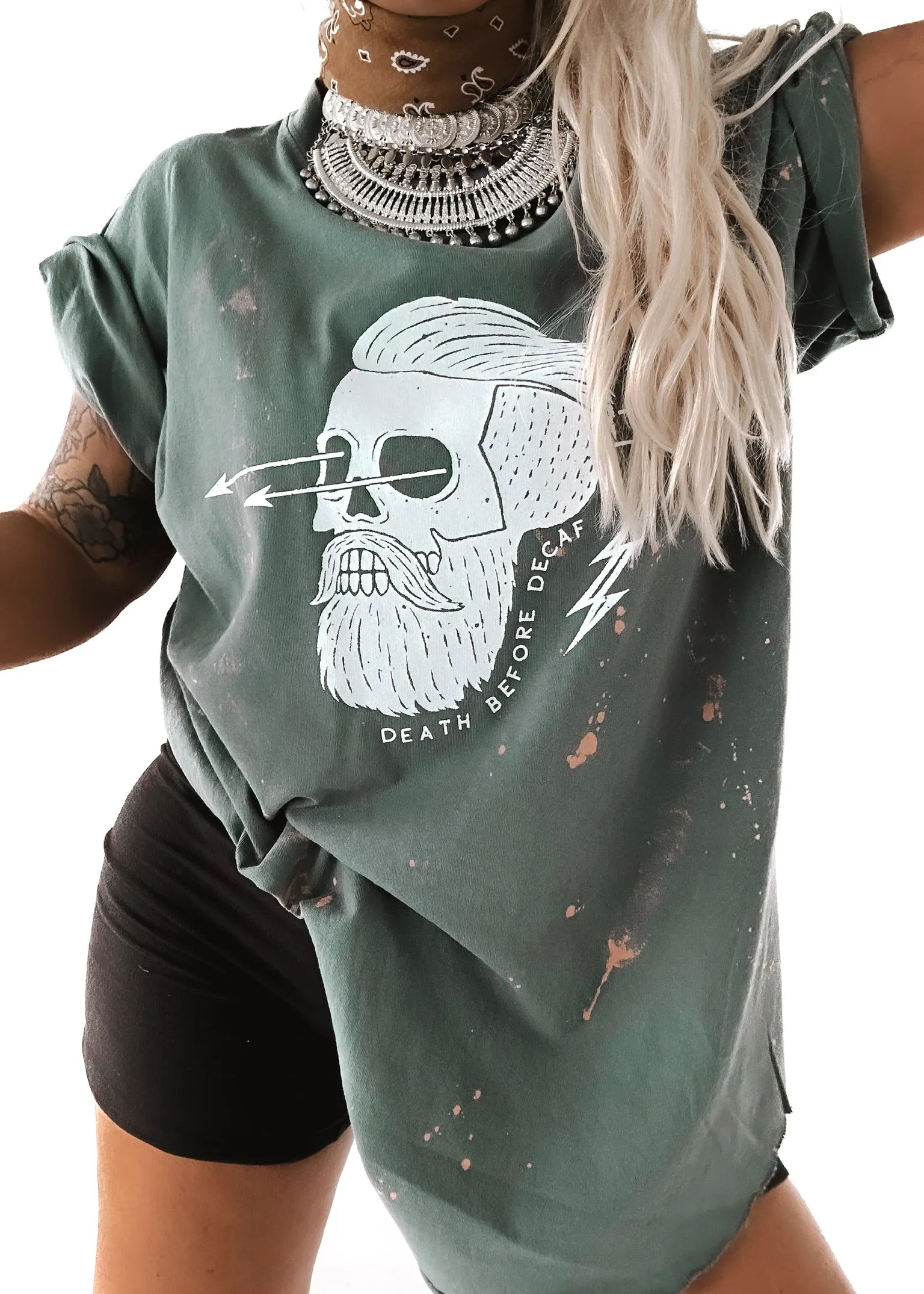 DEATH BEFORE DECAF BLEACHED OUT SIDE SLIT TEE