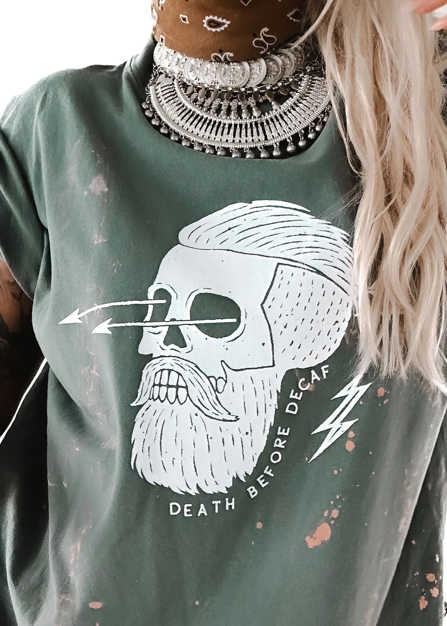 DEATH BEFORE DECAF BLEACHED OUT SIDE SLIT TEE