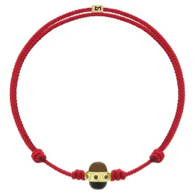 Diamond & Gemstone Cabochon Bead on Red Cord Bracelet