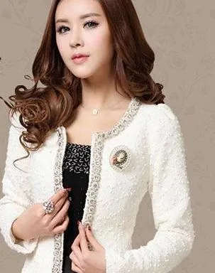 Dingaozlz Autumn-Winter coat short design Women Outerwear Elegant Beaded Diamond slim Long sleeve Plus size Small jacket M-XXXL (US 2-14)
