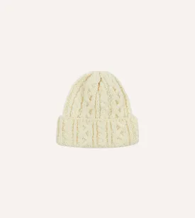 Ecru Wool Cable Knit Cap