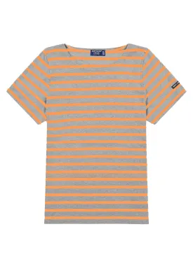 ETRILLE - Nautical Stripe Tee with Short Sleeves | Soft Cotton | Women Fit (DENIM / NEON ORANGE)