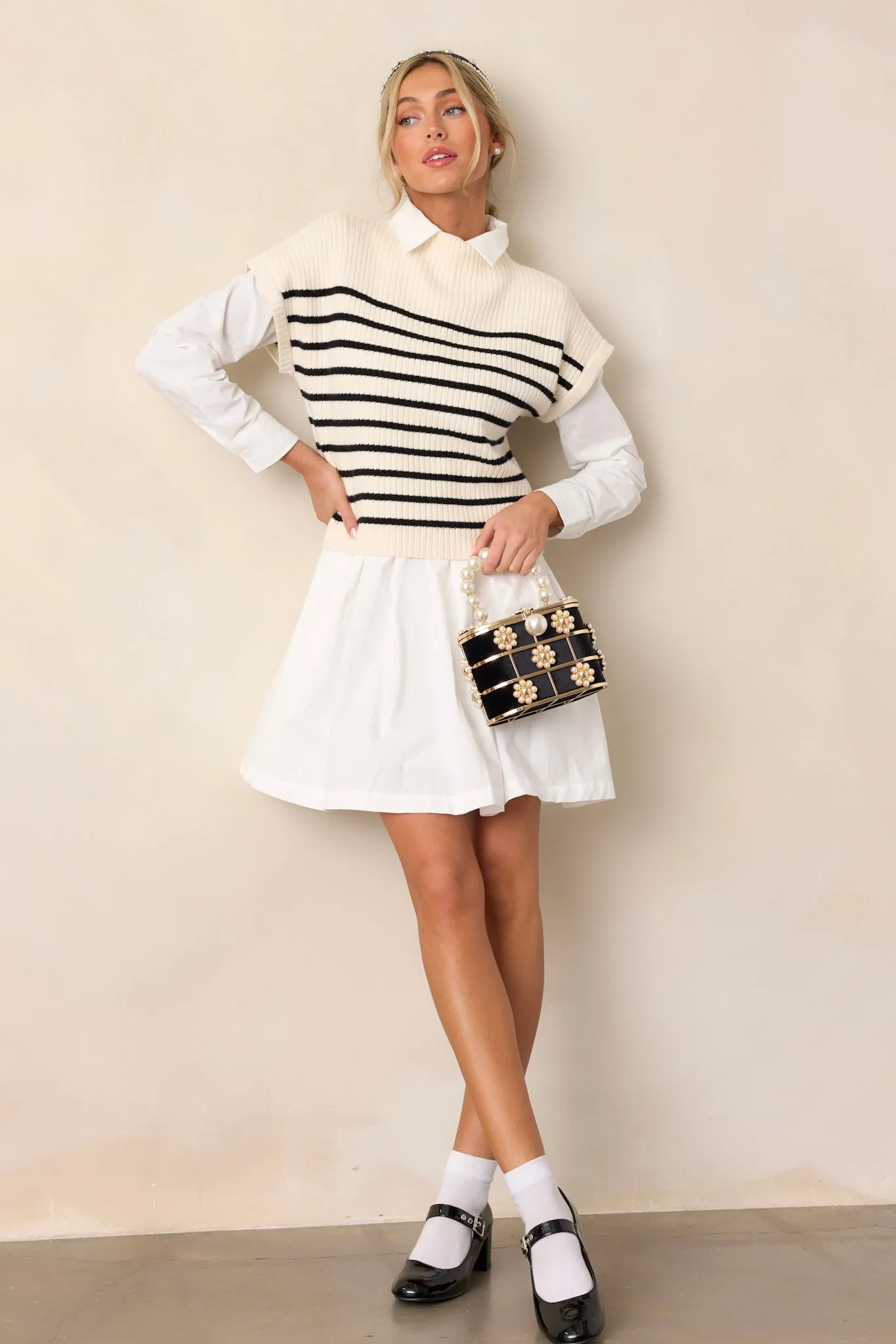 Evening Shade Ivory Stripe Short Sleeve Sweater Top