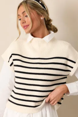 Evening Shade Ivory Stripe Short Sleeve Sweater Top