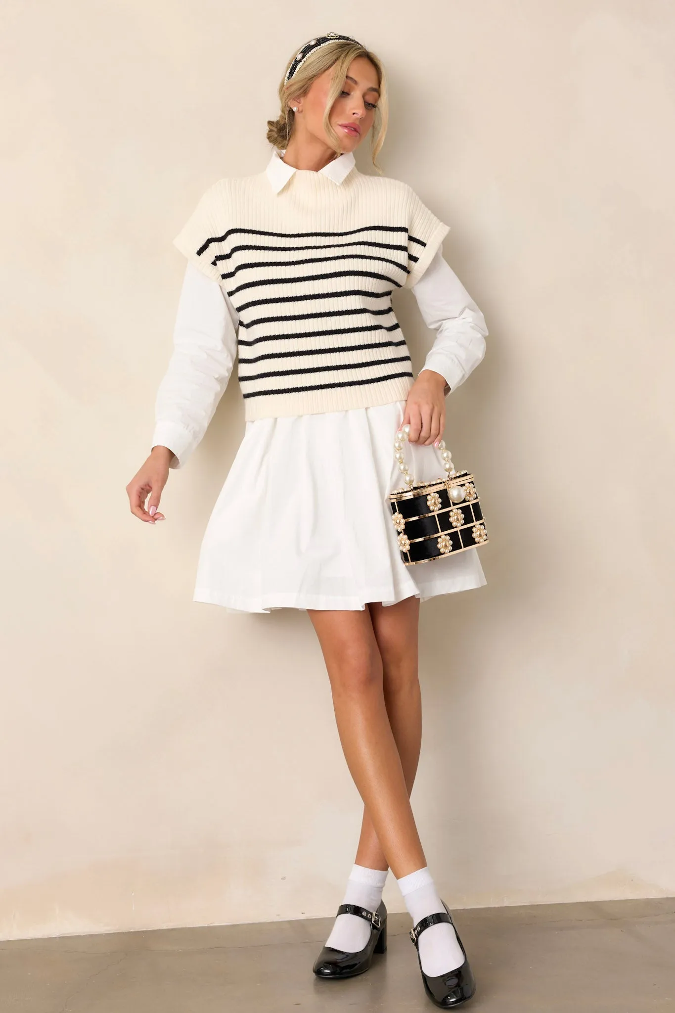 Evening Shade Ivory Stripe Short Sleeve Sweater Top