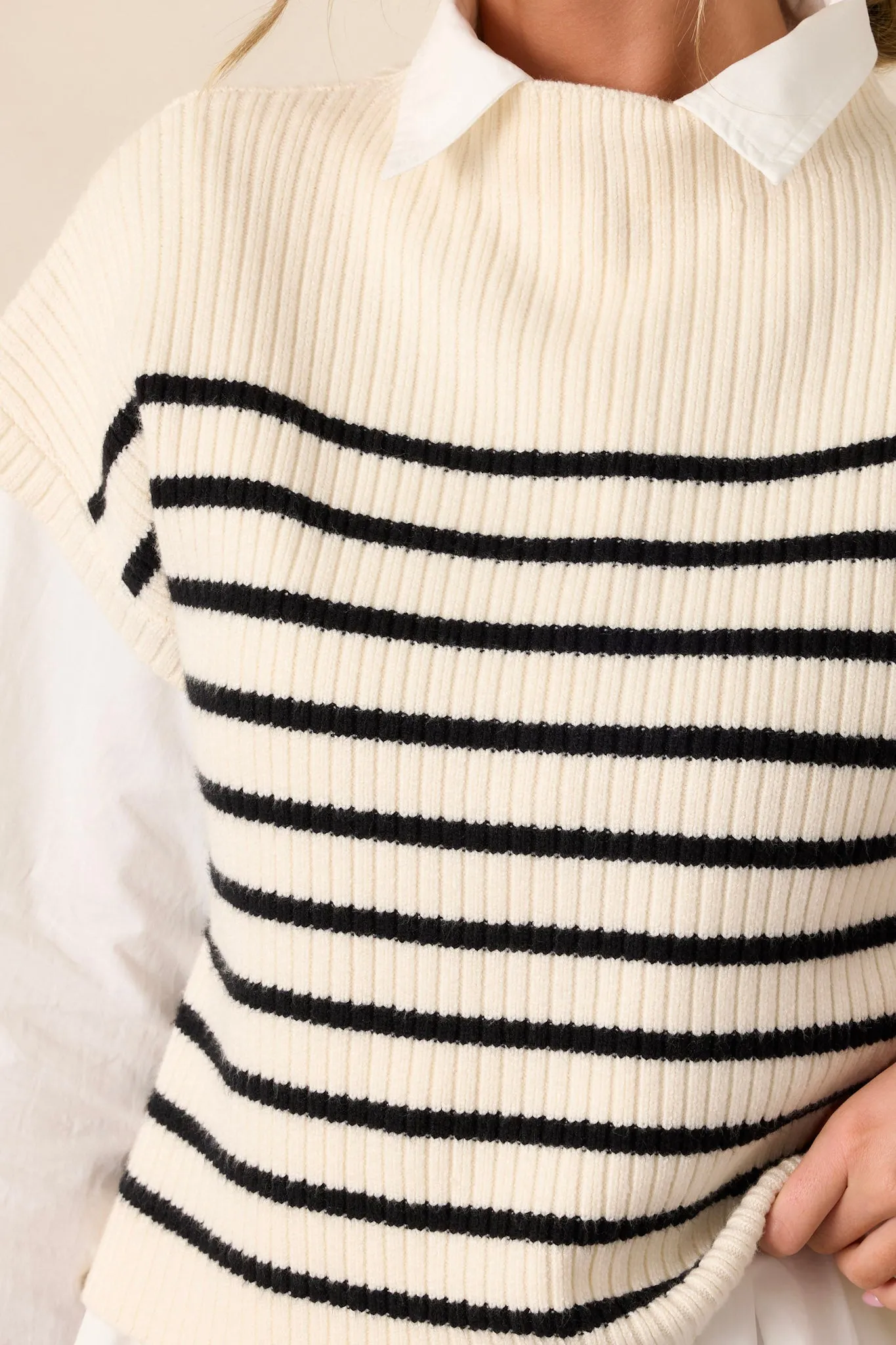 Evening Shade Ivory Stripe Short Sleeve Sweater Top