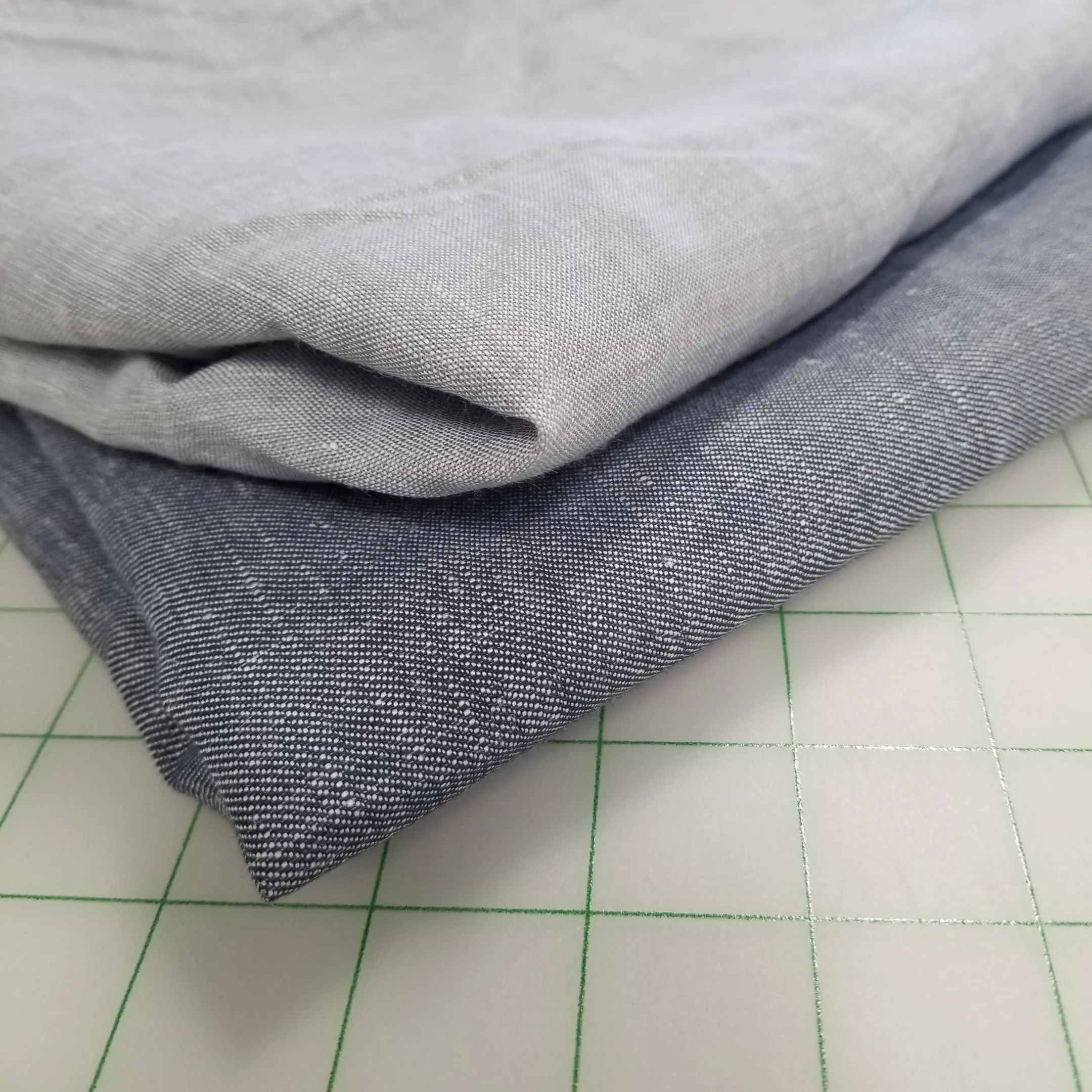 FABRIC SWATCH of Designer European Deadstock 100% Linen Chambray Light Gray  Shirting Woven- SWATCH
