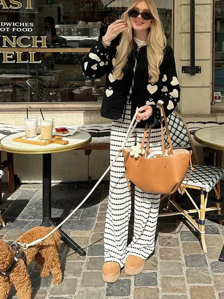 Fashionkova Fashion Heart Printed Lace Bow Up Jacket Women Loose O Neck Long Sleeves Short Coats Famel Autumn Casual Sweet Street Outerwear