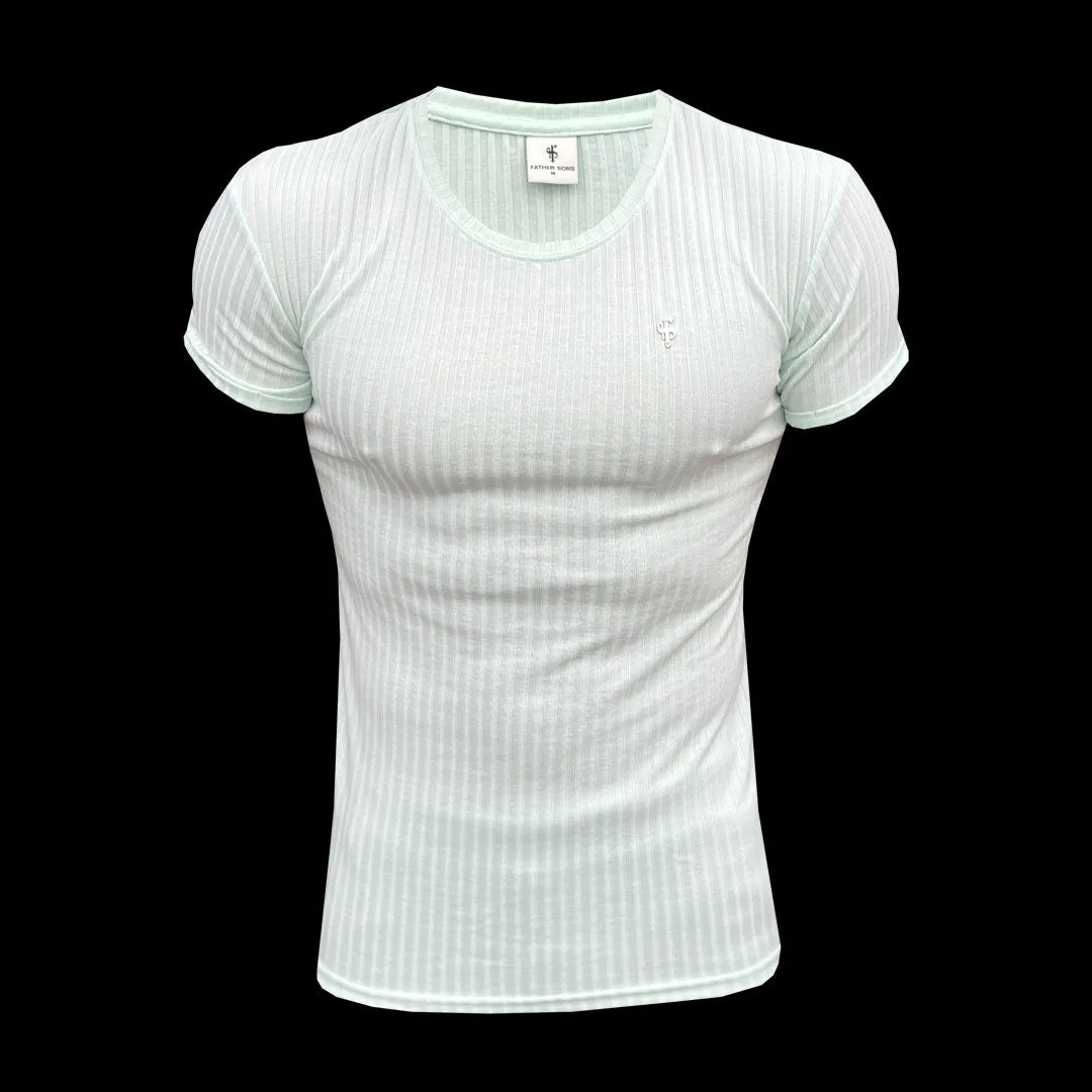 Father Sons Classic Mint / Silver Ribbed Knit Super Slim Short Sleeve Crew - FSH1094