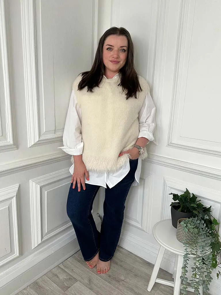 Feather Hem Soft Tank Knit - Cream