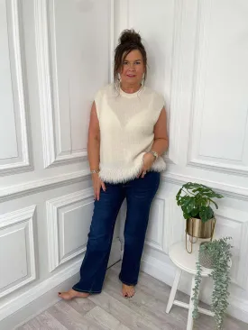 Feather Hem Soft Tank Knit - Cream