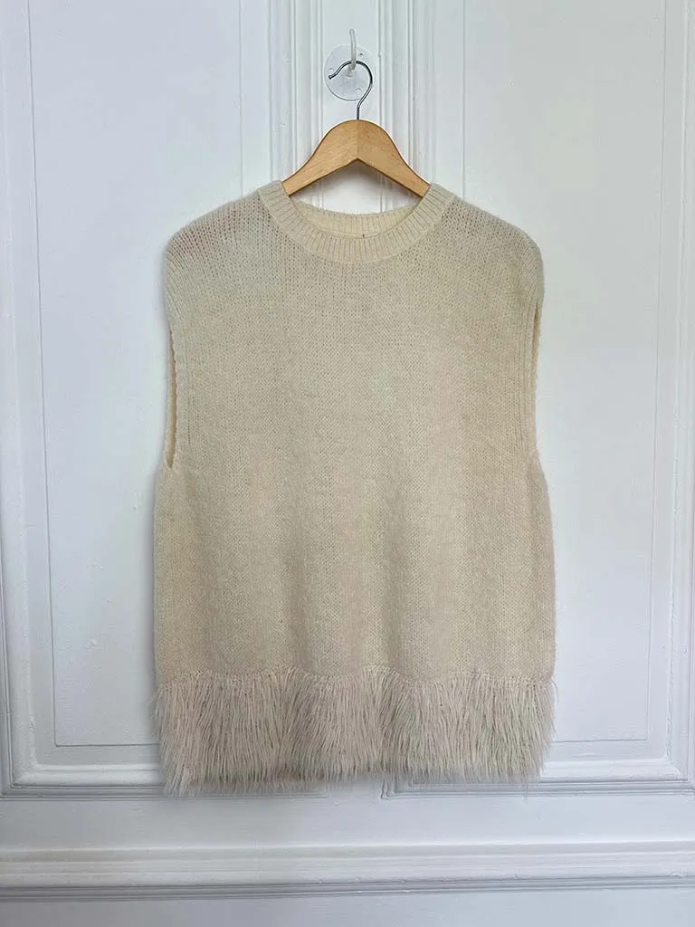 Feather Hem Soft Tank Knit - Cream
