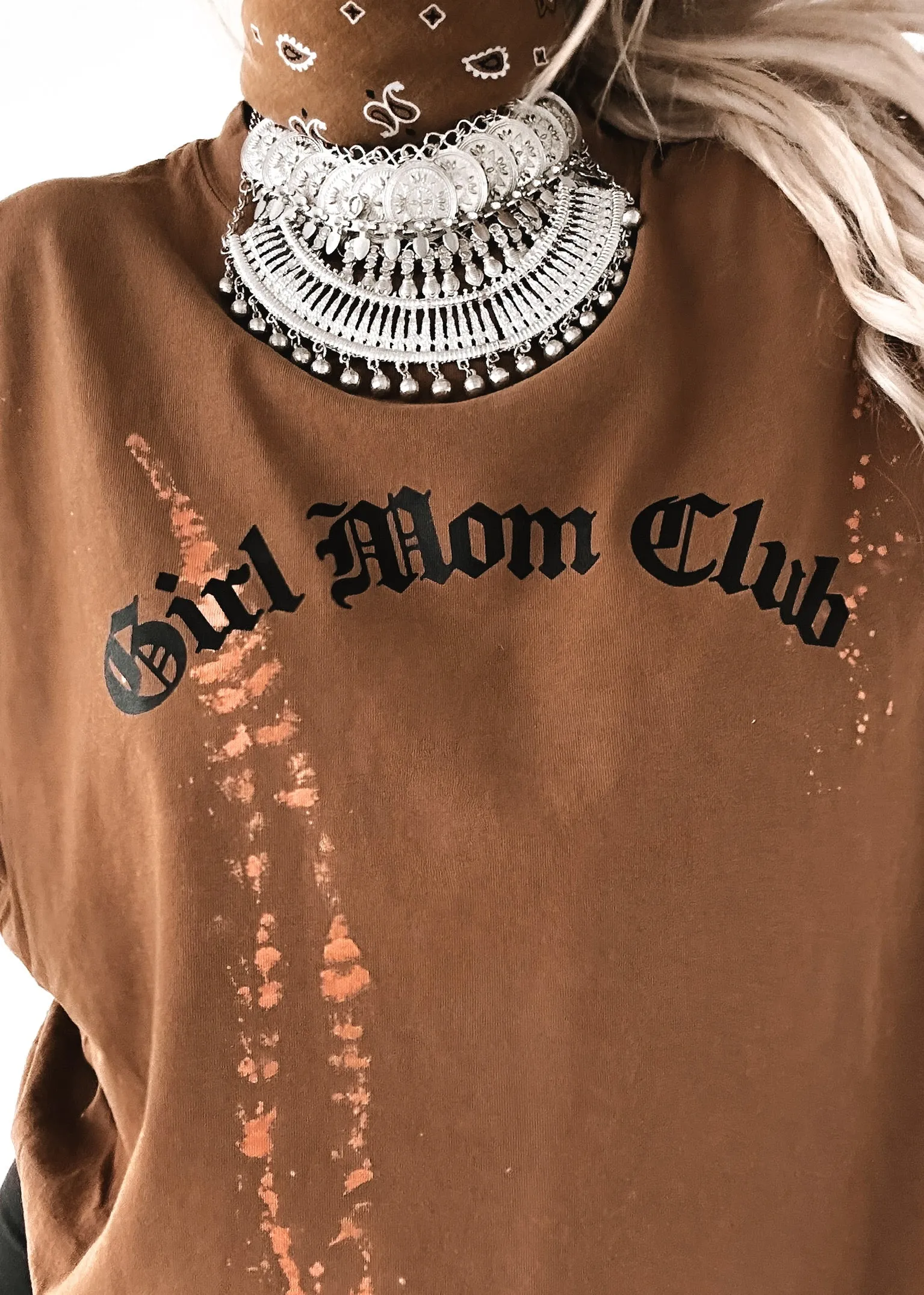 FINAL SALE: GIRL MOM CLUB BLEACHED OUT SIDE SLIT TEE