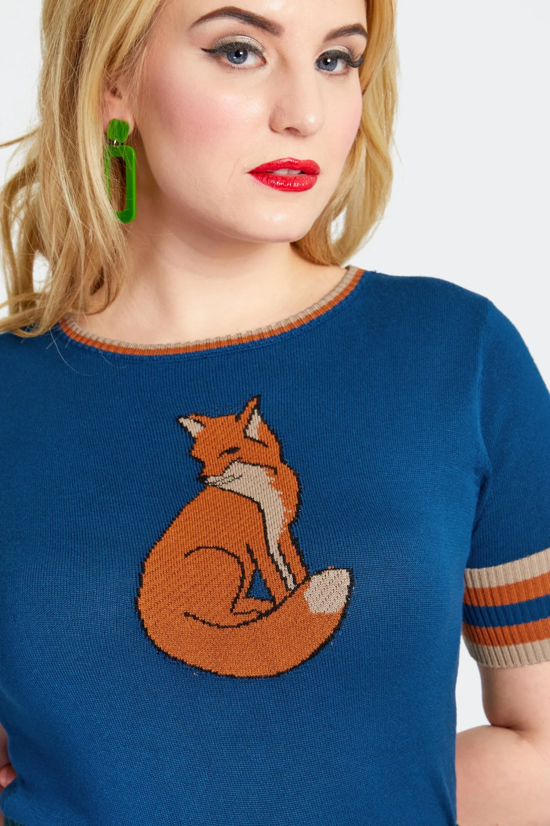 Foxy Knit Pullover Sweater in Blue by Voodoo Vixen