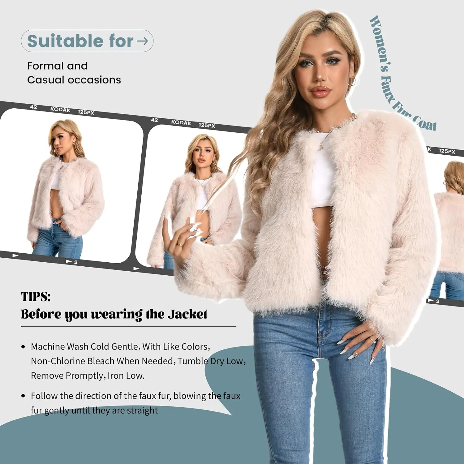 Fur Coat for Women,Faux Furry Long Sleeve Cropped Fluffy Jacket Open Front Coat Shaggy Warm Fall Winter Outerwear.