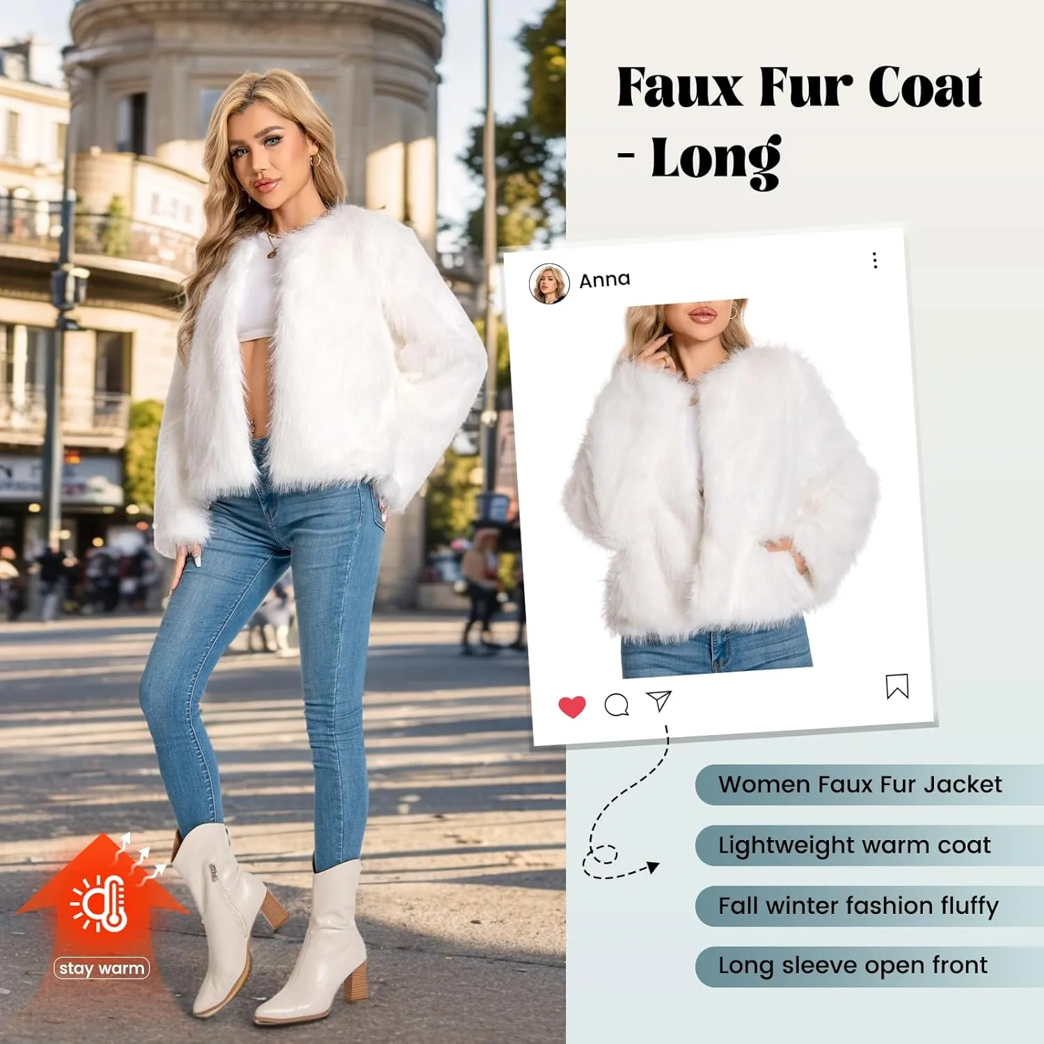 Fur Coat for Women,Faux Furry Long Sleeve Cropped Fluffy Jacket Open Front Coat Shaggy Warm Fall Winter Outerwear.
