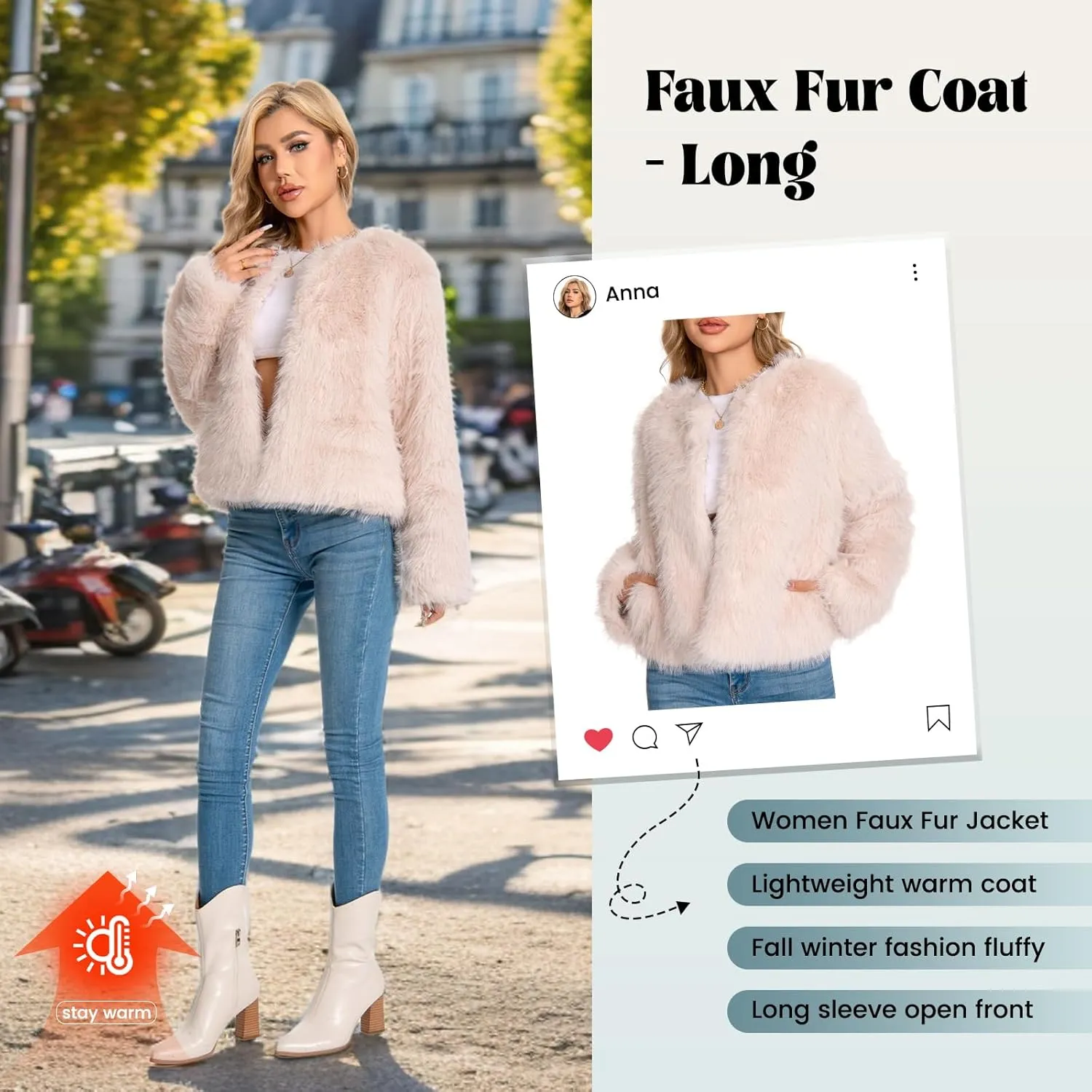 Fur Coat for Women,Faux Furry Long Sleeve Cropped Fluffy Jacket Open Front Coat Shaggy Warm Fall Winter Outerwear.