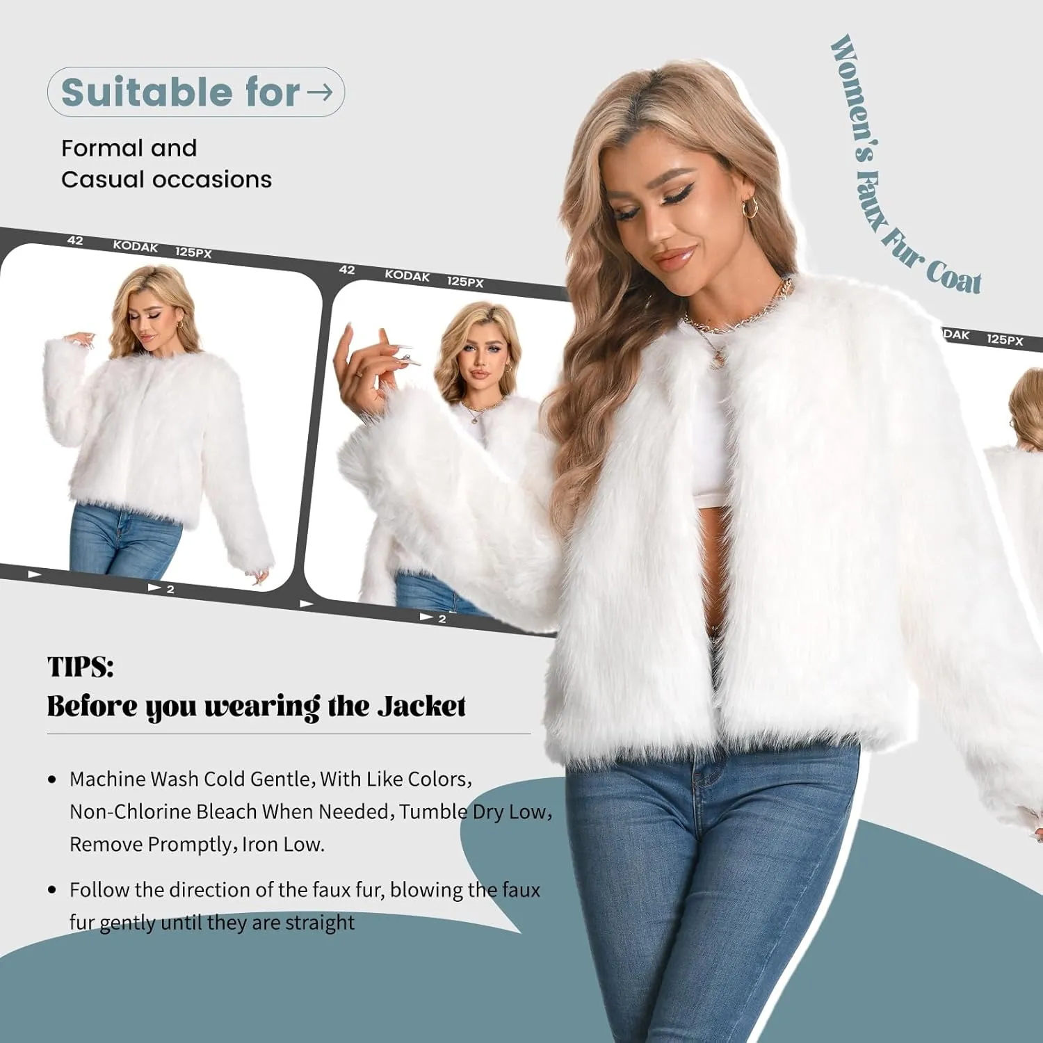 Fur Coat for Women,Faux Furry Long Sleeve Cropped Fluffy Jacket Open Front Coat Shaggy Warm Fall Winter Outerwear.