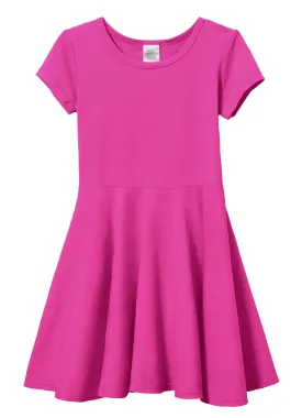 Girls Soft Cotton Jersey Short Sleeve Twirly Dress | Hot Pink