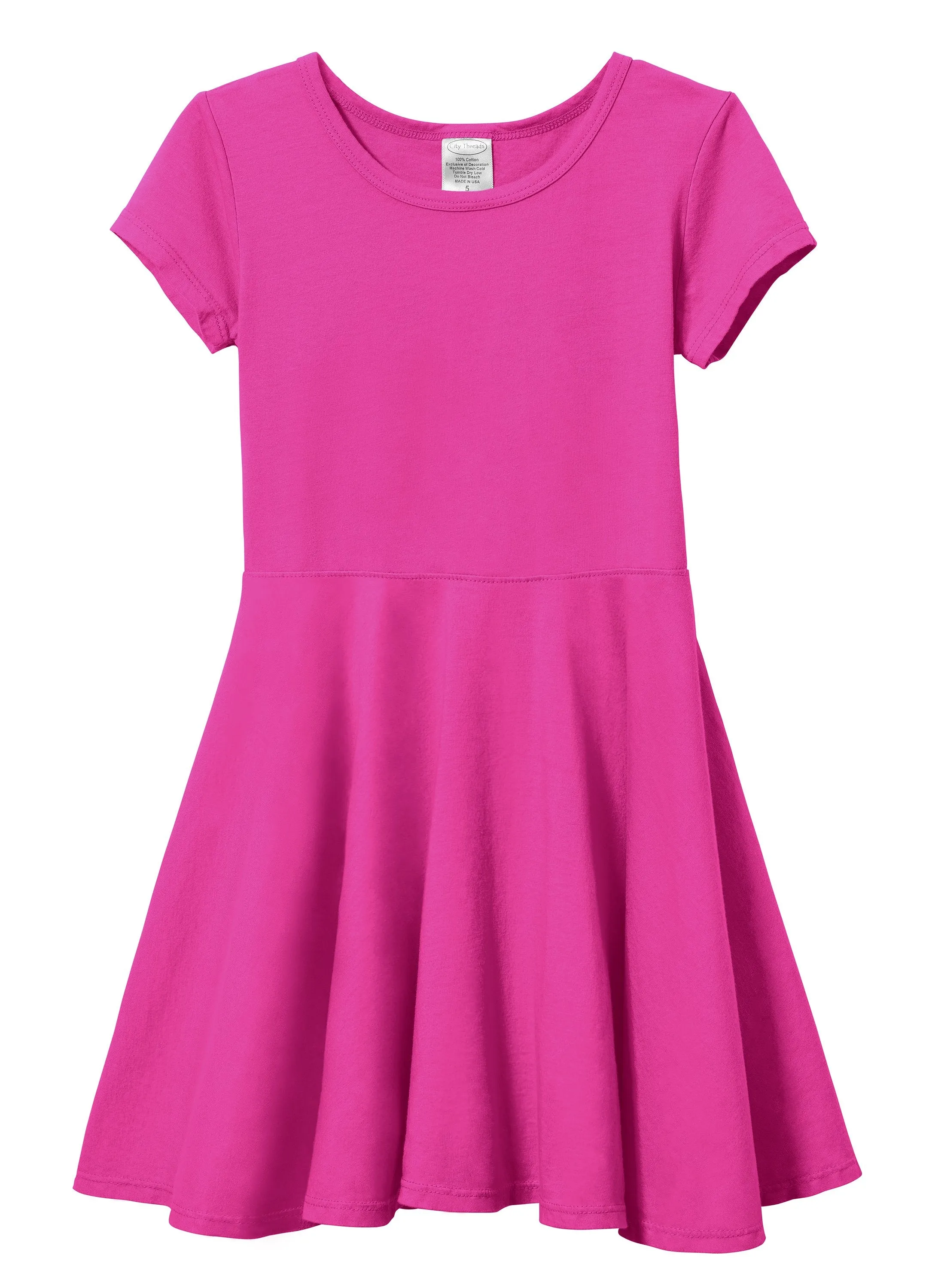 Girls Soft Cotton Jersey Short Sleeve Twirly Dress | Hot Pink