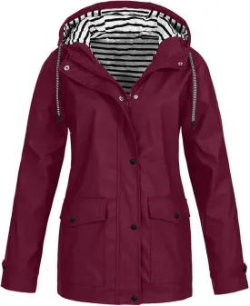 GOFULY Womens Rain Coats With Hood Waterproof Fleece Zip Up Lightweight Rain Jacket With Pocket Fall Winter Windbreaker