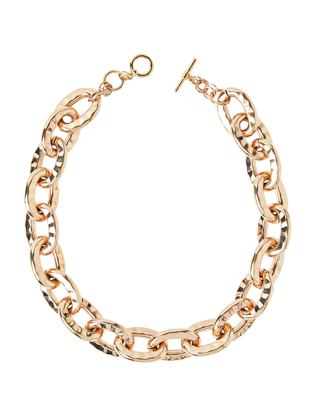 Gold Hammered Oval Link Short Necklace