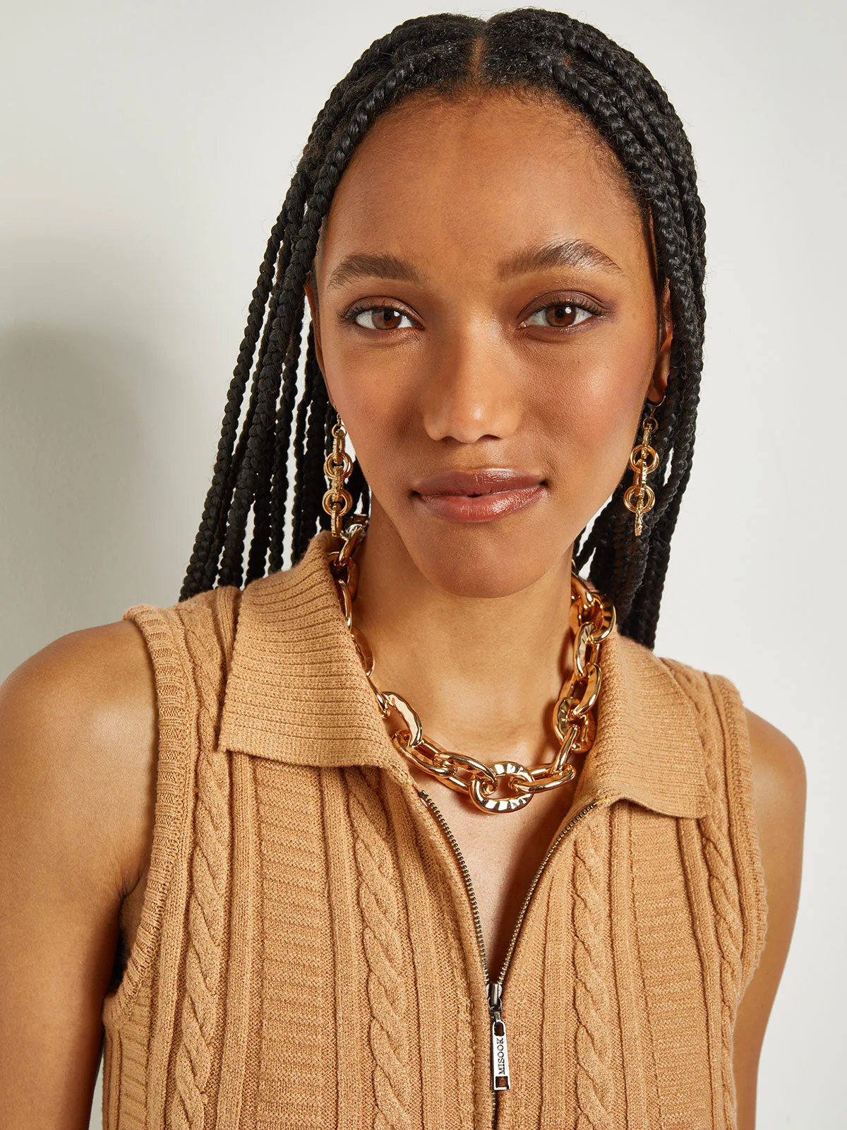 Gold Hammered Oval Link Short Necklace