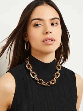 Gold Hammered Oval Link Short Necklace