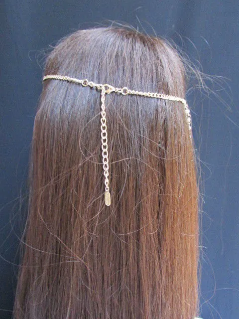 Gold Metal 80'S Stylish Long Head Chain Lightweight Imitation Pearls Beads
