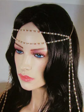 Gold Metal 80'S Stylish Long Head Chain Lightweight Imitation Pearls Beads