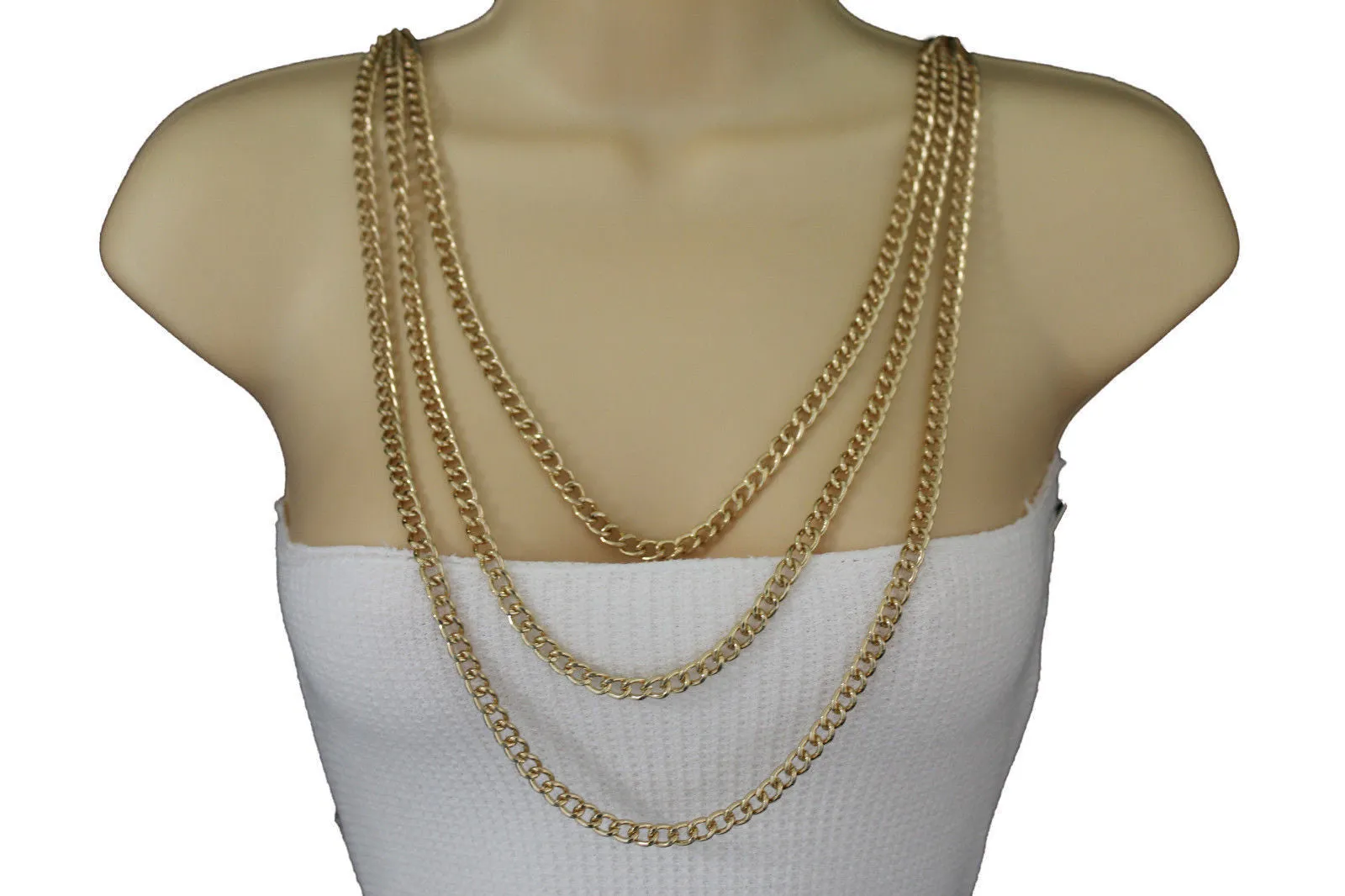 Gold Metal Body Chains Shoulder Front Back Wave Necklace